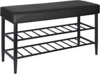 Shoe Bench Padded Faux Leather Seat 2 Shelves