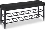 Shoe Bench Padded Faux Leather Seat 2 Shelves