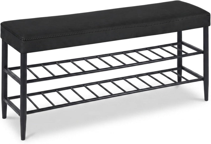 Shoe Bench Padded Faux Leather Seat 2 Shelves