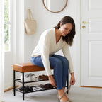 Shoe Bench Padded Faux Leather Seat 2 Shelves