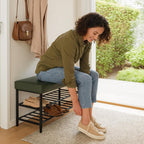 Shoe Bench Padded Faux Leather Seat 2 Shelves