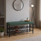 Shoe Bench Padded Faux Leather Seat 2 Shelves