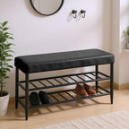 Shoe Bench Padded Faux Leather Seat 2 Shelves