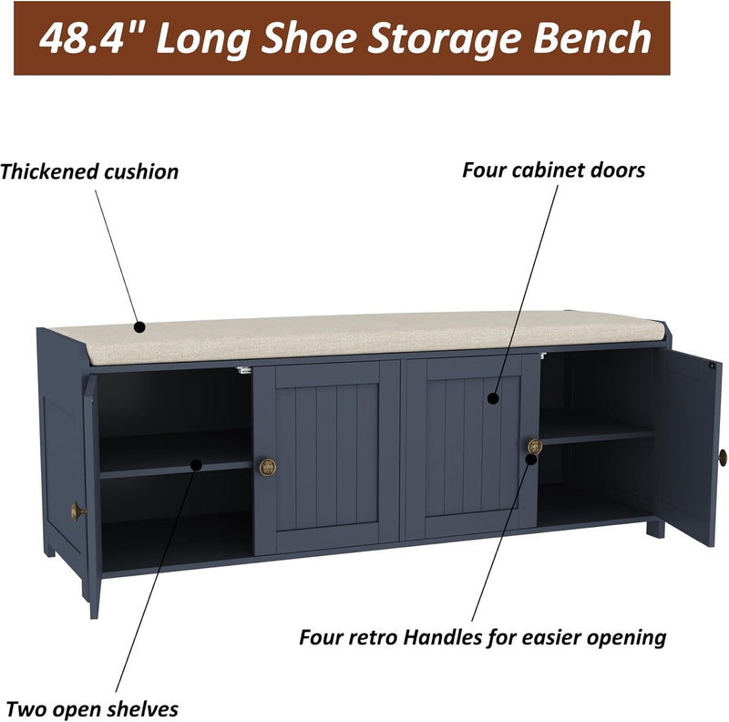 Shoe Bench Storage with Padded Seat Cushion 2-Door