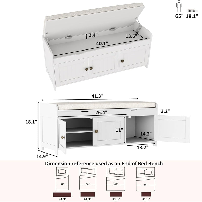 Shoe Bench Storage with Padded Seat Cushion 2-Door