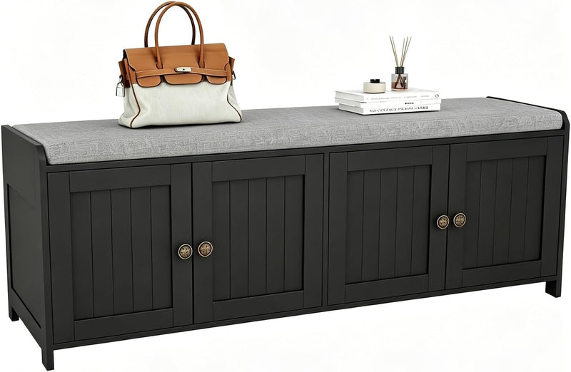 Shoe Bench Storage with Padded Seat Cushion 2-Door