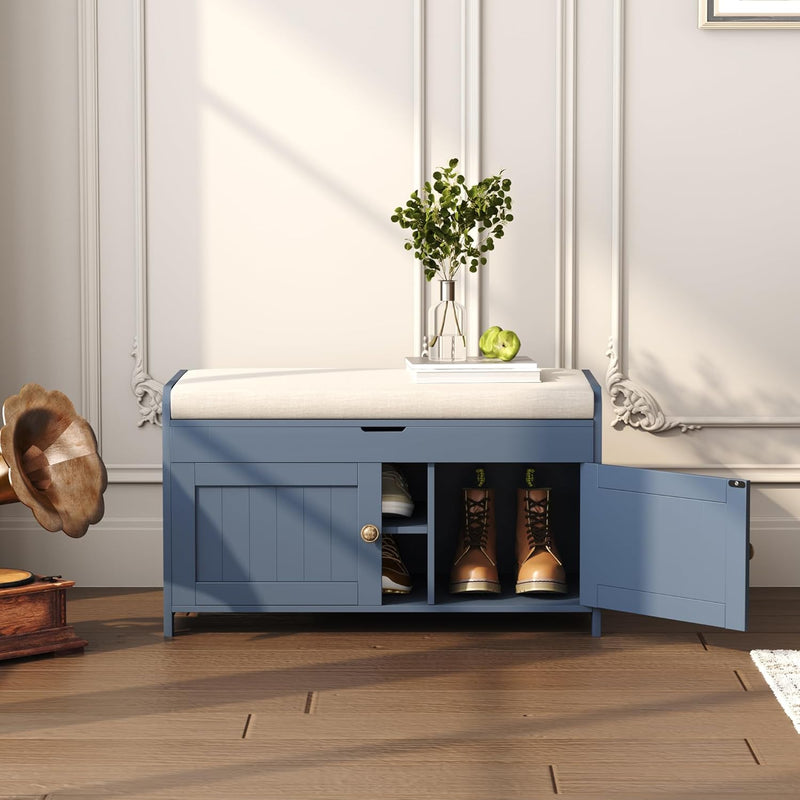 Shoe Bench Storage with Padded Seat Cushion 3-Door