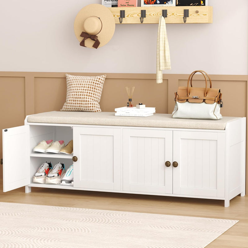 Shoe Bench Storage with Padded Seat Cushion 2-Door