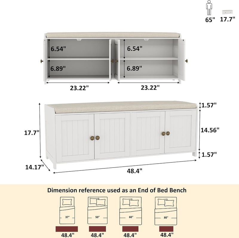 Shoe Bench Storage with Padded Seat Cushion 2-Door