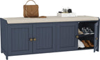 Shoe Bench Storage with Padded Seat Cushion 2-Door