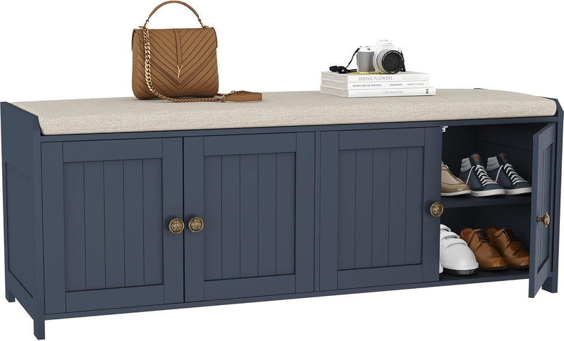 Shoe Bench Storage with Padded Seat Cushion 2-Door