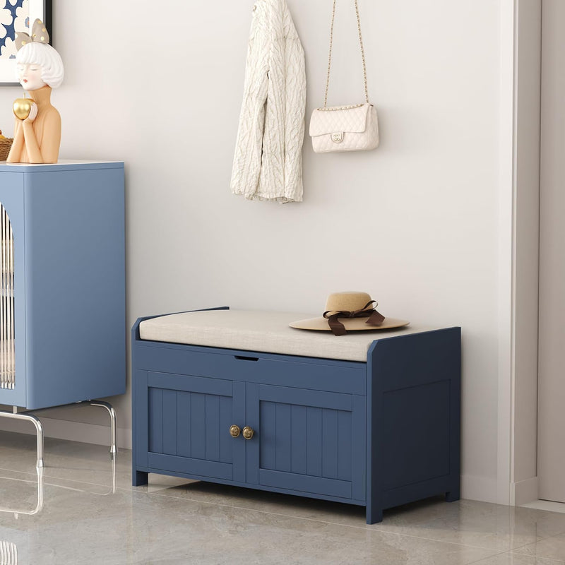 Shoe Bench Storage with Padded Seat Cushion 3-Door