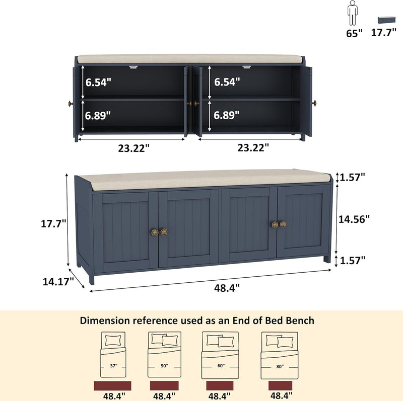 Shoe Bench Storage with Padded Seat Cushion 2-Door