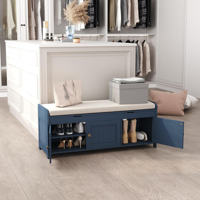 Shoe Bench Storage with Padded Seat Cushion 2-Door