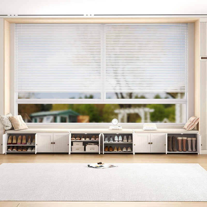 Shoe Bench Storage with Padded Seat Cushion 2-Door