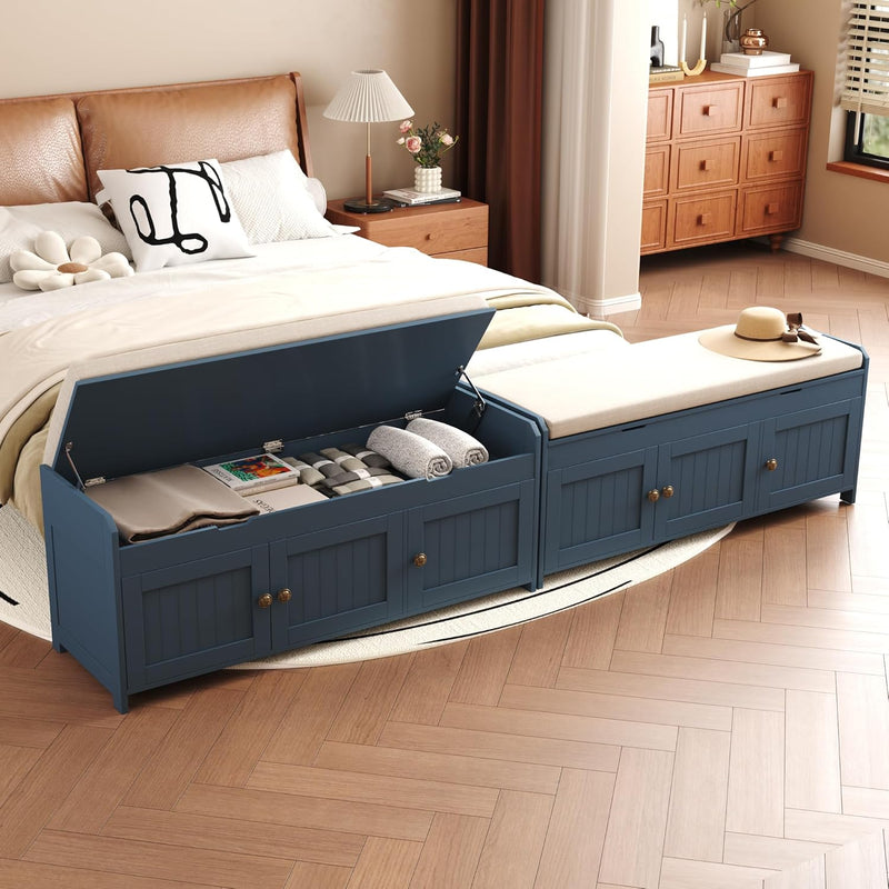 Shoe Bench Storage with Padded Seat Cushion 2-Door