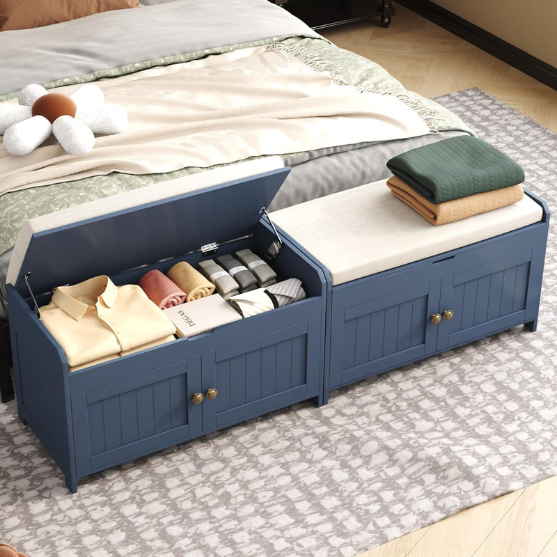 Shoe Bench Storage with Padded Seat Cushion 3-Door