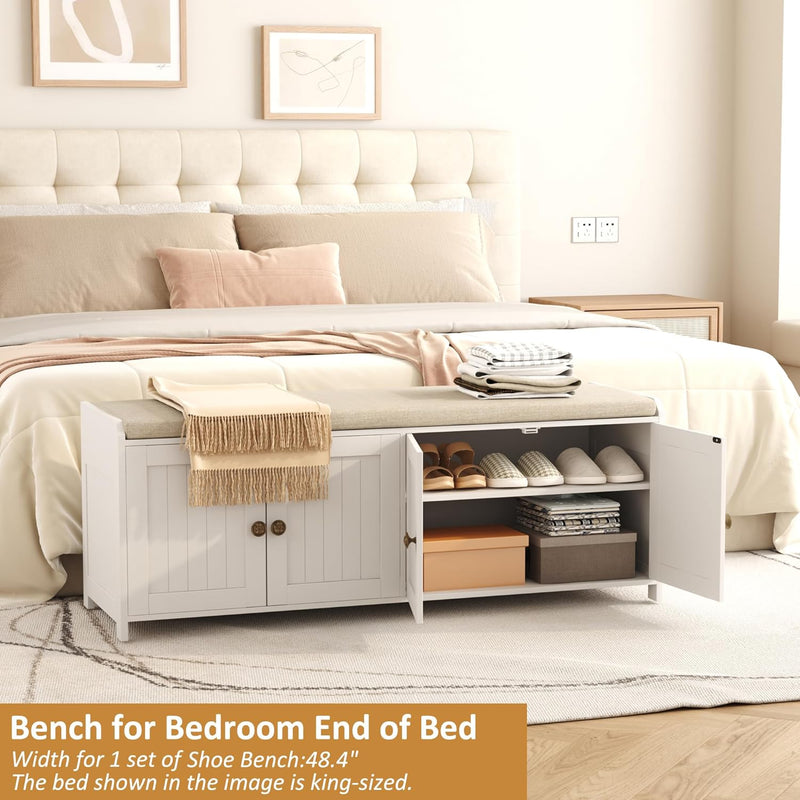 Shoe Bench Storage with Padded Seat Cushion 2-Door