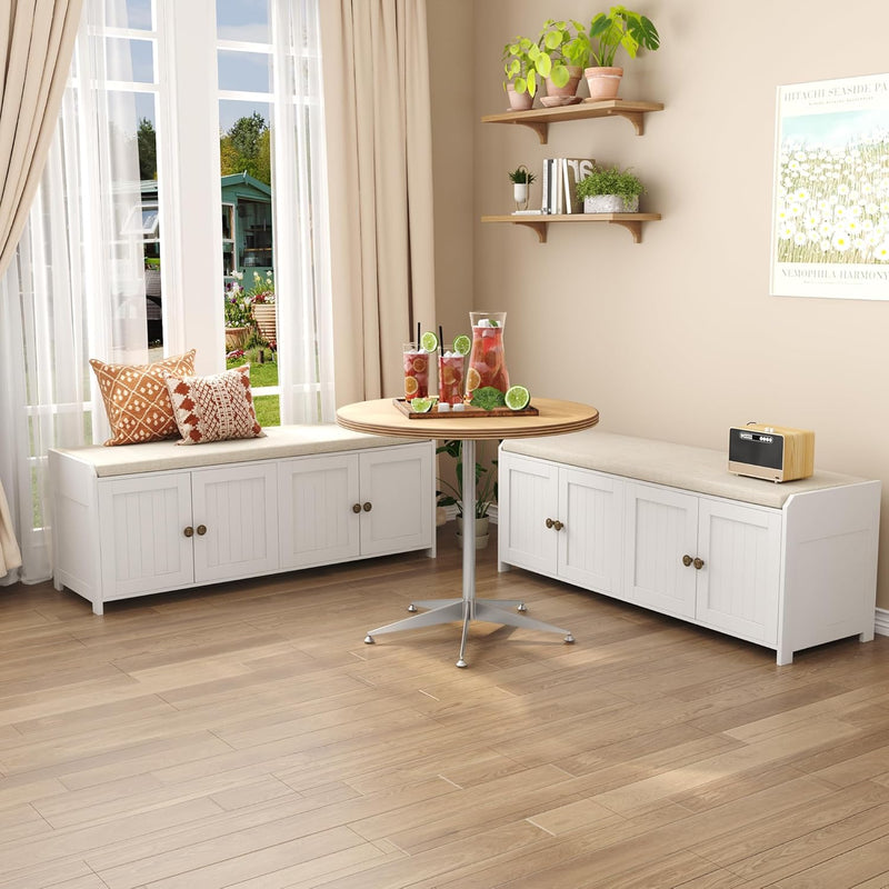 Shoe Bench Storage with Padded Seat Cushion 2-Door