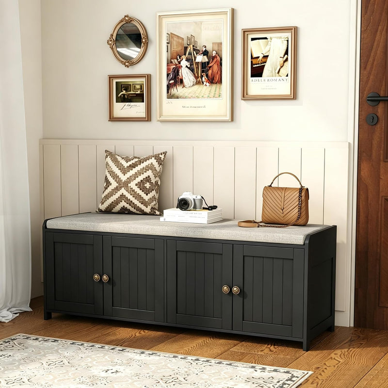 Shoe Bench Storage with Padded Seat Cushion 2-Door