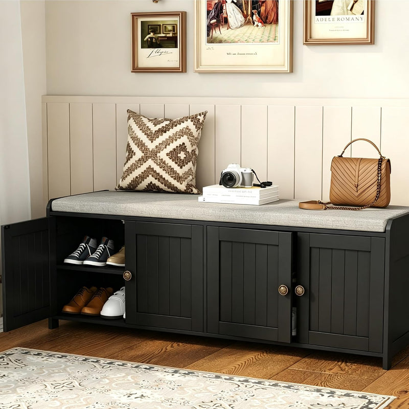 Shoe Bench Storage with Padded Seat Cushion 2-Door
