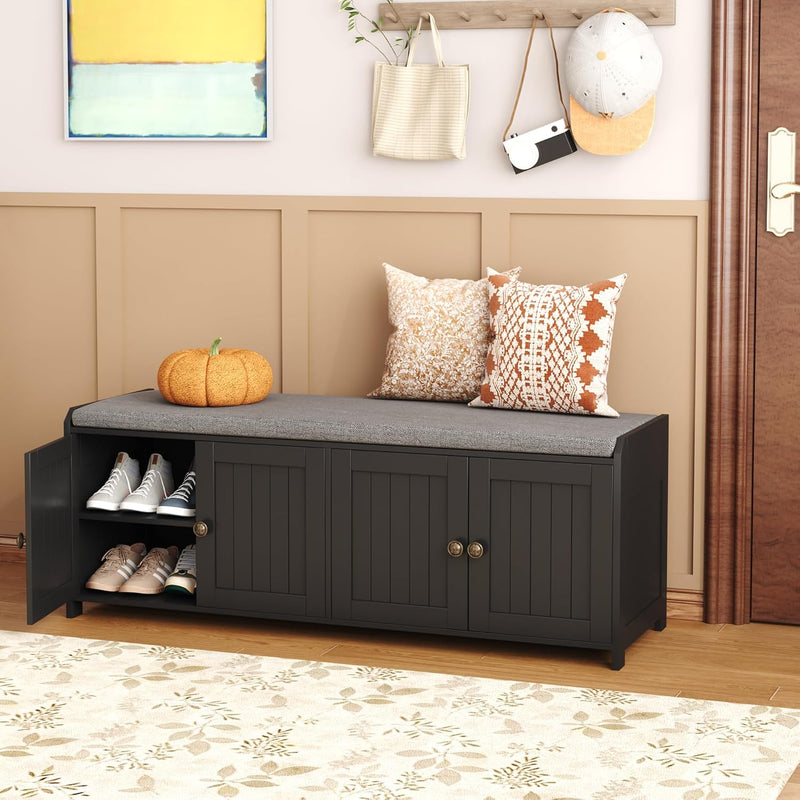 Shoe Bench Storage with Padded Seat Cushion 3-Door