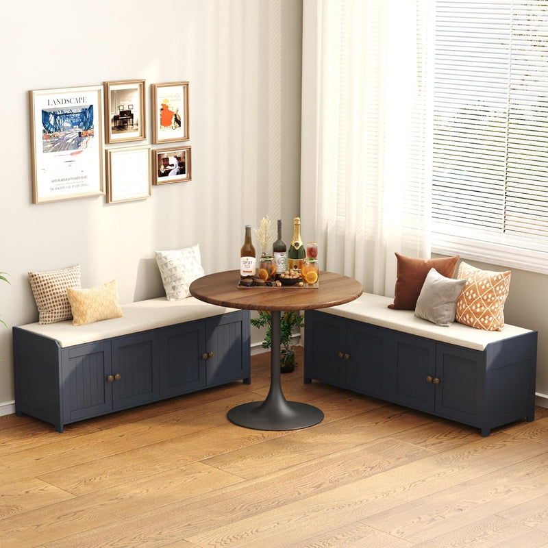 Shoe Bench Storage with Padded Seat Cushion 2-Door