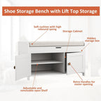 Shoe Bench Storage with Padded Seat Cushion 2-Door