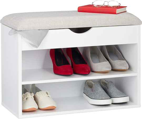 Shoe Bench Upholstered Cushion Foldable Seat Modern Storage