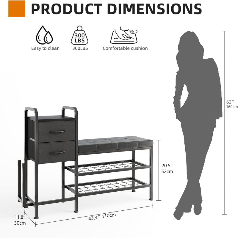 Shoe Bench with Cushion Storage Padded Seat 2