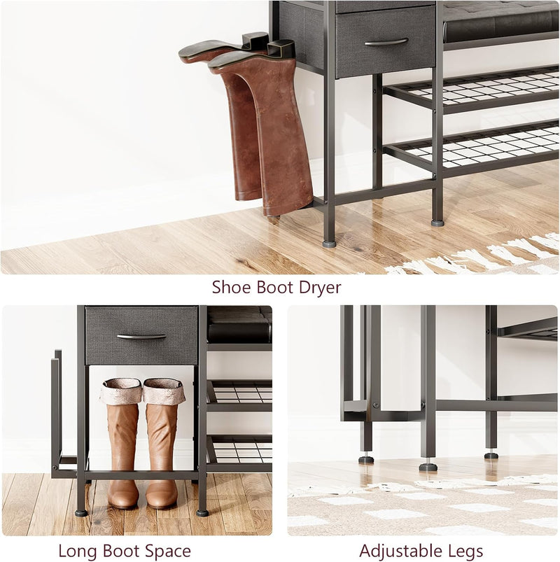 Shoe Bench with Cushion Storage Padded Seat 2