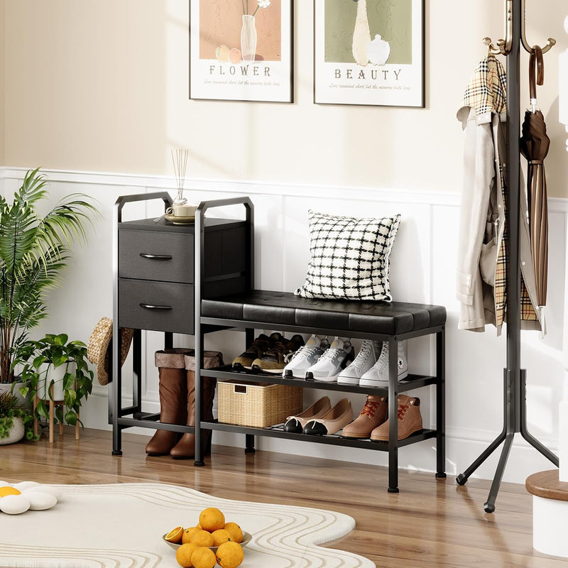 Shoe Bench with Cushion Storage Padded Seat 2