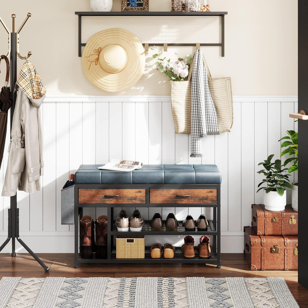 Shoe Bench with Cushion Storage Padded Seat Metal