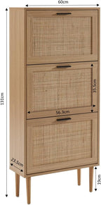 Shoe Cabinet in Oak Effect and Rattan Cane
