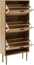Shoe Cabinet in Oak Effect and Rattan Cane