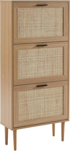 Shoe Cabinet in Oak Effect and Rattan Cane