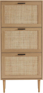Shoe Cabinet in Oak Effect and Rattan Cane