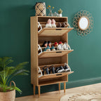 Shoe Cabinet in Oak Effect and Rattan Cane