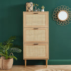 Shoe Cabinet in Oak Effect and Rattan Cane