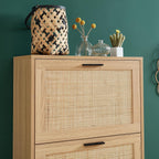 Shoe Cabinet in Oak Effect and Rattan Cane