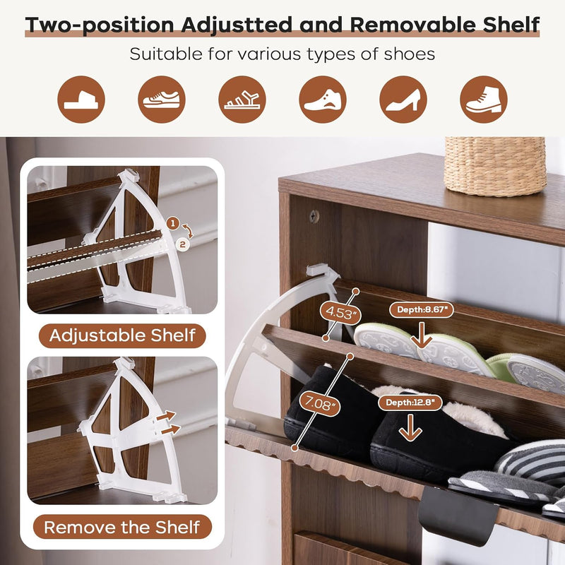 Shoe Cabinet Storage Farmhouse Freestanding Organiser with 2
