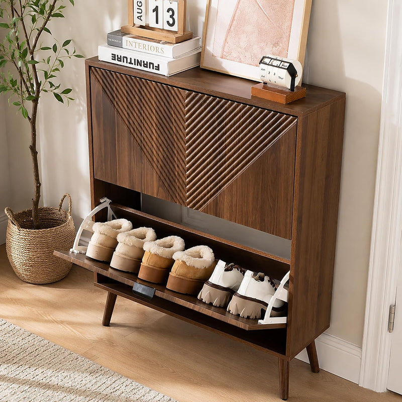 Shoe Cabinet Storage Farmhouse Freestanding Organiser with 2