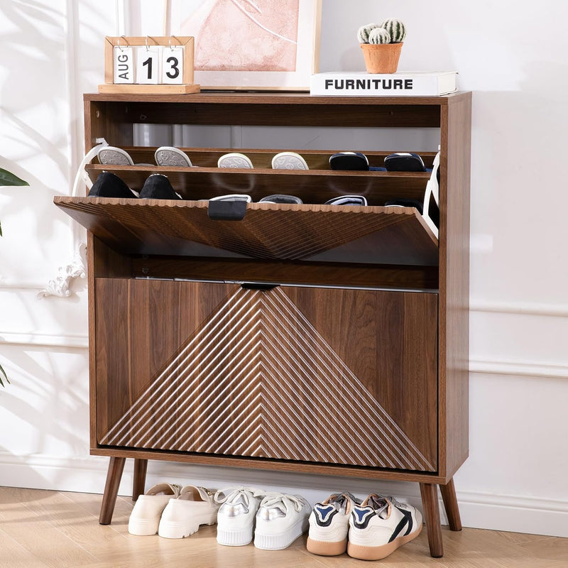 Shoe Cabinet Storage Farmhouse Freestanding Organiser with 2