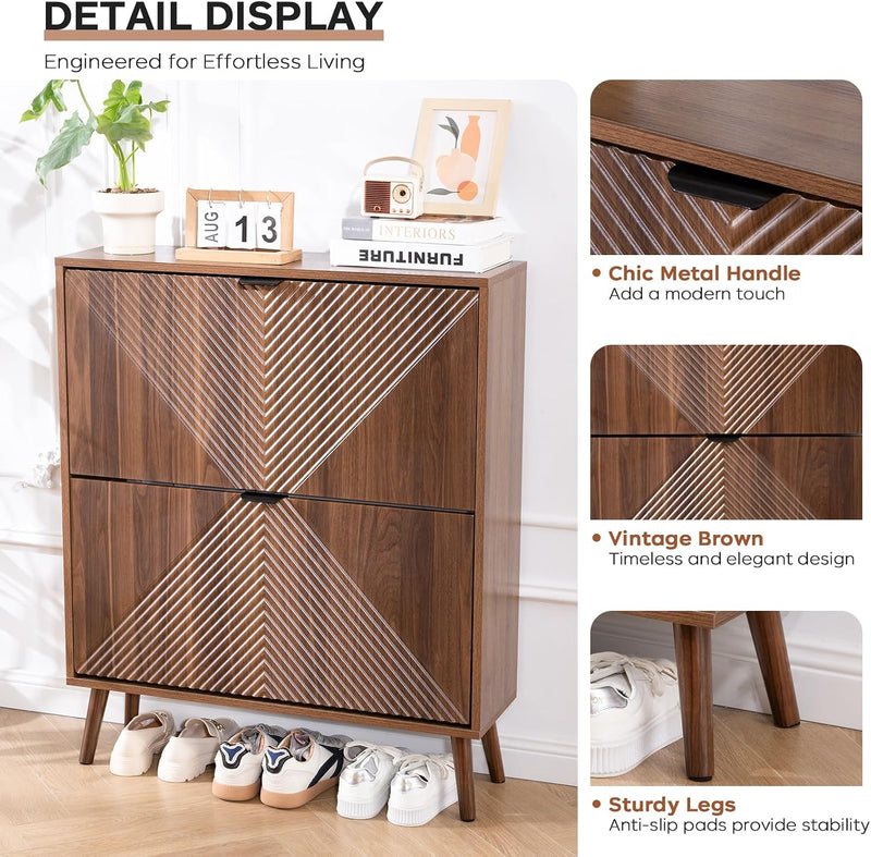 Shoe Cabinet Storage Farmhouse Freestanding Organiser with 2