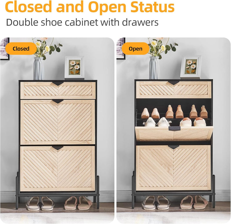 Shoe Cabinet Storage with 2 Flip Drawers Narrow