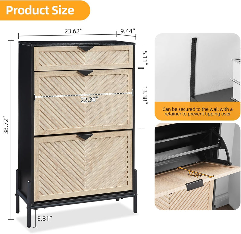 Shoe Cabinet Storage with 2 Flip Drawers Narrow