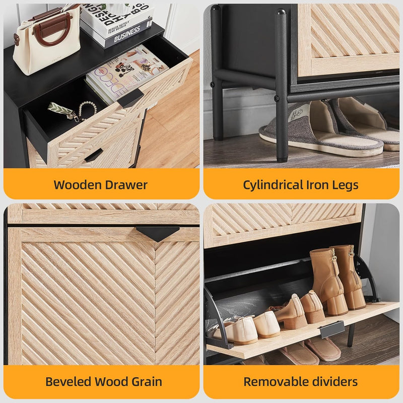 Shoe Cabinet Storage with 2 Flip Drawers Narrow