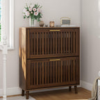 Shoe Cabinet with 2 Drawers Slatted Foldable Wooden
