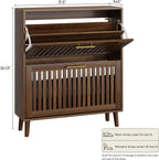 Shoe Cabinet with 2 Drawers Slatted Foldable Wooden