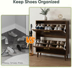 Shoe Cabinet with 2 Drawers Slatted Foldable Wooden